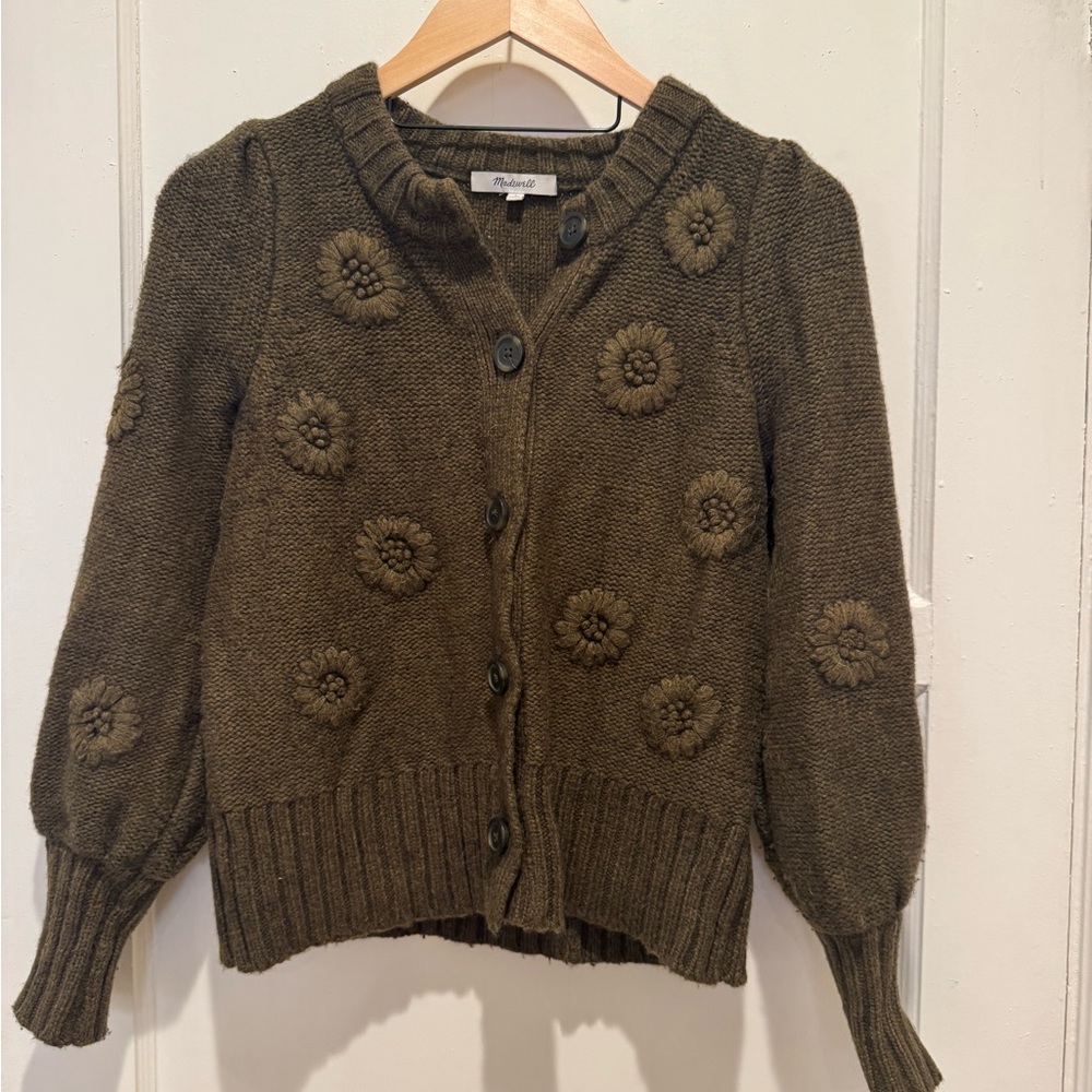Madewell embroidered Endencroft pleat-sleeve cardigan sweater S